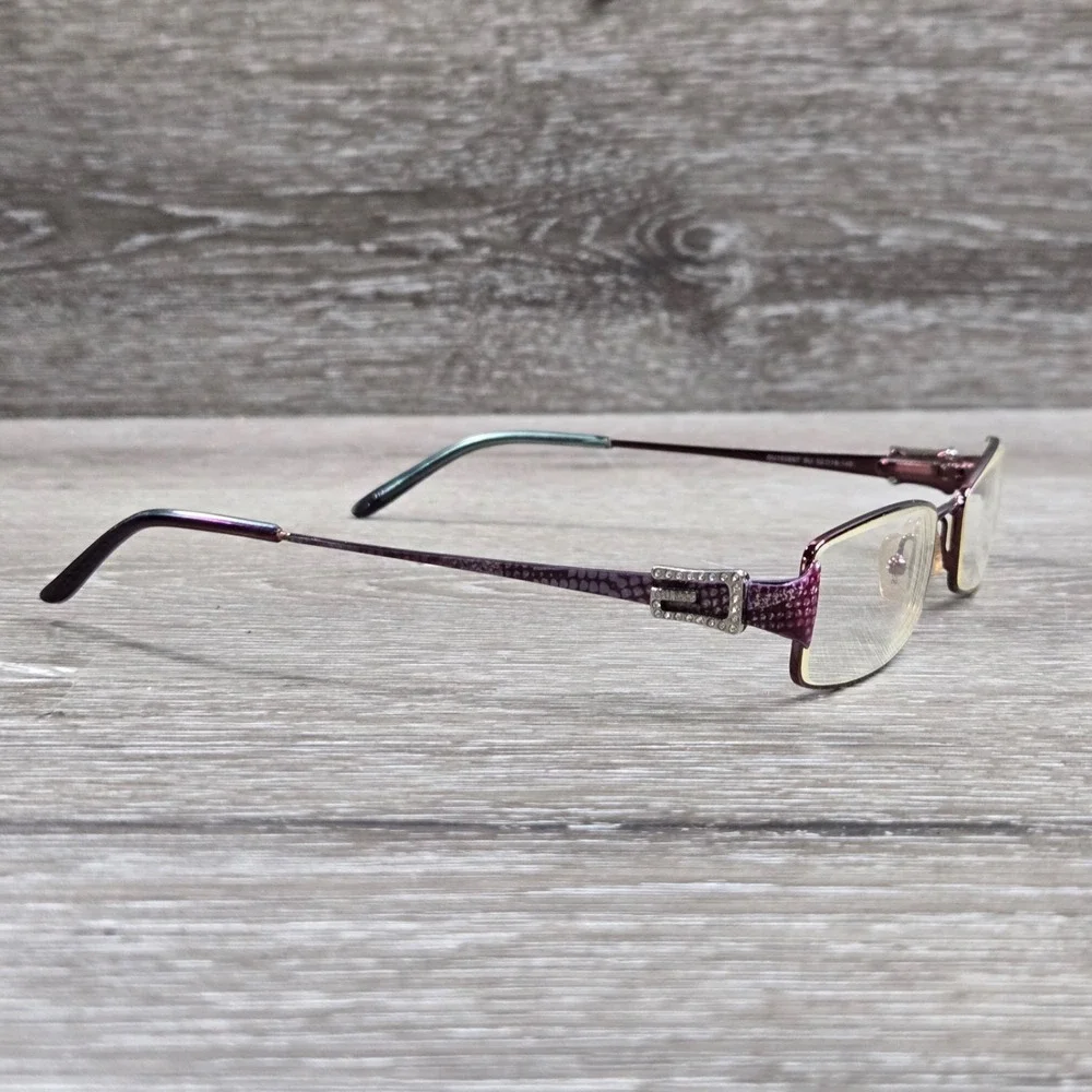 Guess GU1538ST Metal Rectangular Eyeglass Frame Burgundy Pink Rhinestones w/Case